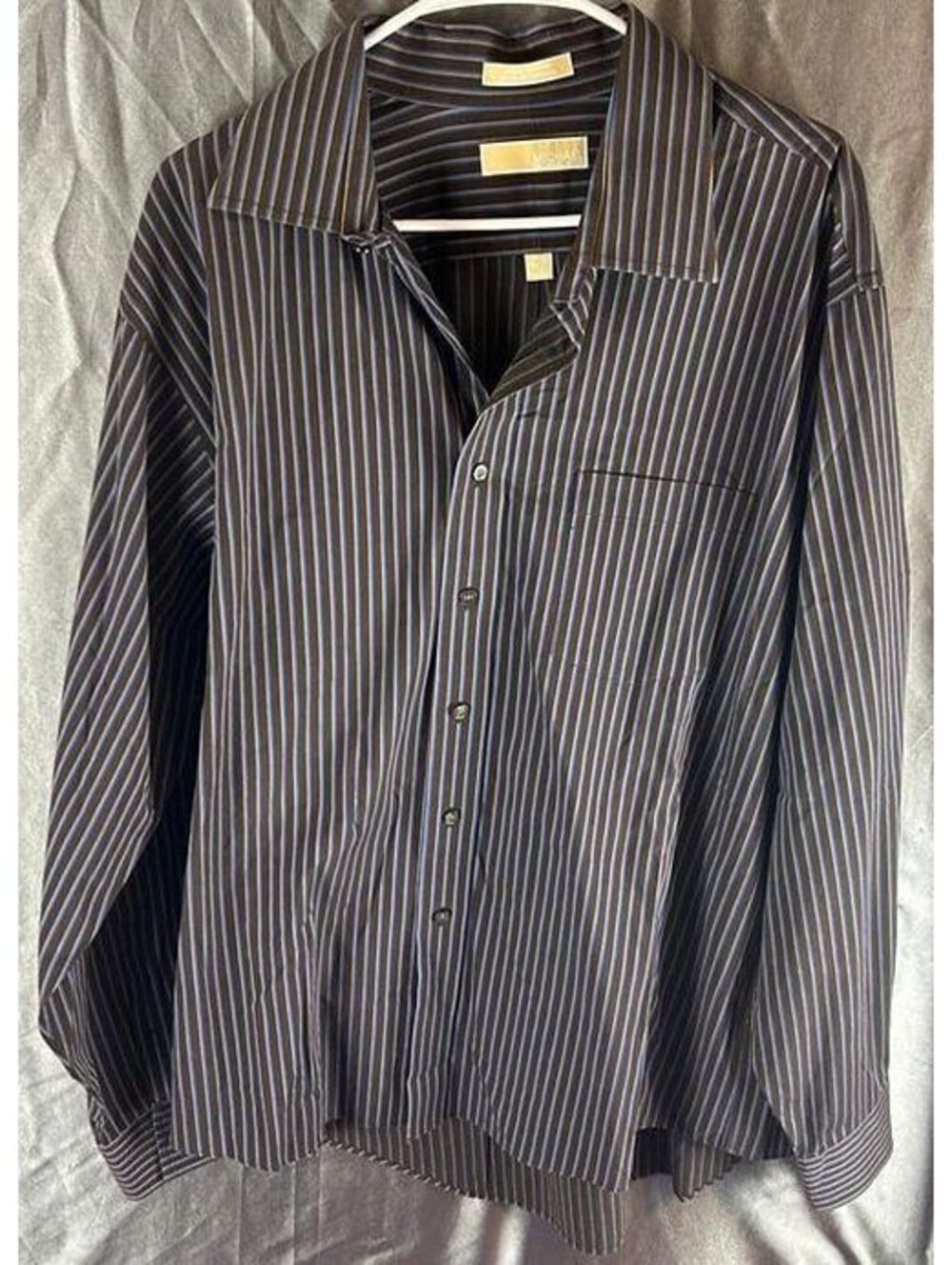 Michael Kors Men’s Brown Pinstripe Dress Shirt 17.5 36/37 Long Sleeve Button Up